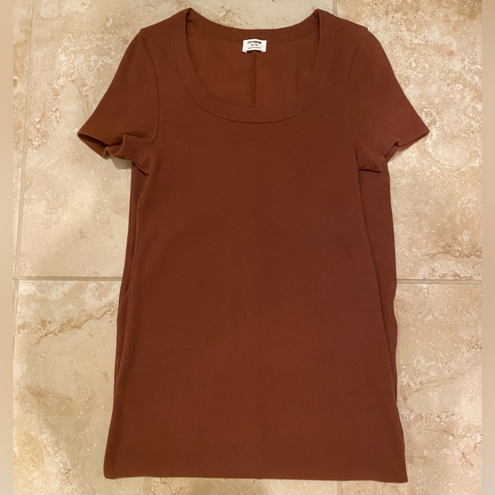 Cotton On ribbed short sleeve tee MIDI Dress in color Vintage Brown - Size M - Picture 6 of 14